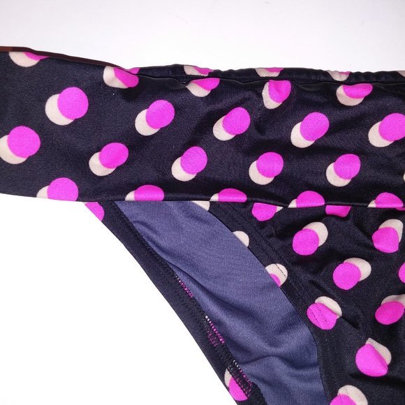 Victoria Secret Swim Bikini Bottom XS Pink Black Polka Dots Folder Trim Color Co - Picture 3 of 7